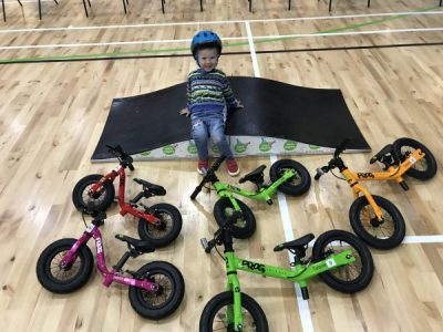 Children with Frog balance bikes